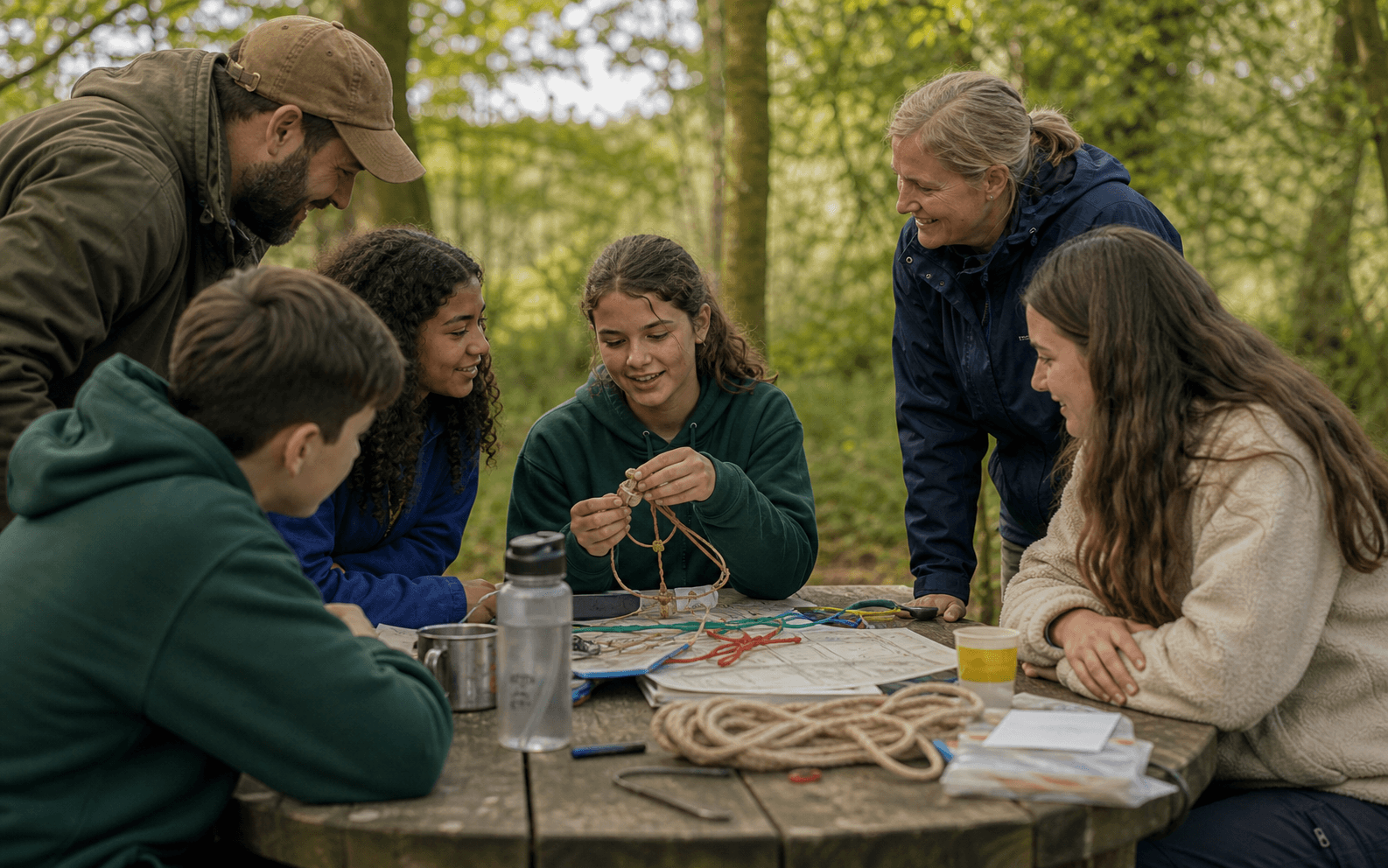 Young people and volunteers working together on a practical outdoor activity